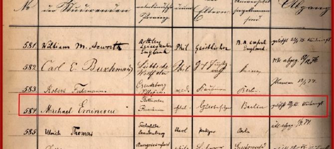 Diploma lui Eminescu, student la Facultatea de Filosofie, Königlichen Friedrich-Wilhelms-Universität zu Berlin. Documentul din Matrikelbuch / 22 Januar 1875. INEDIT